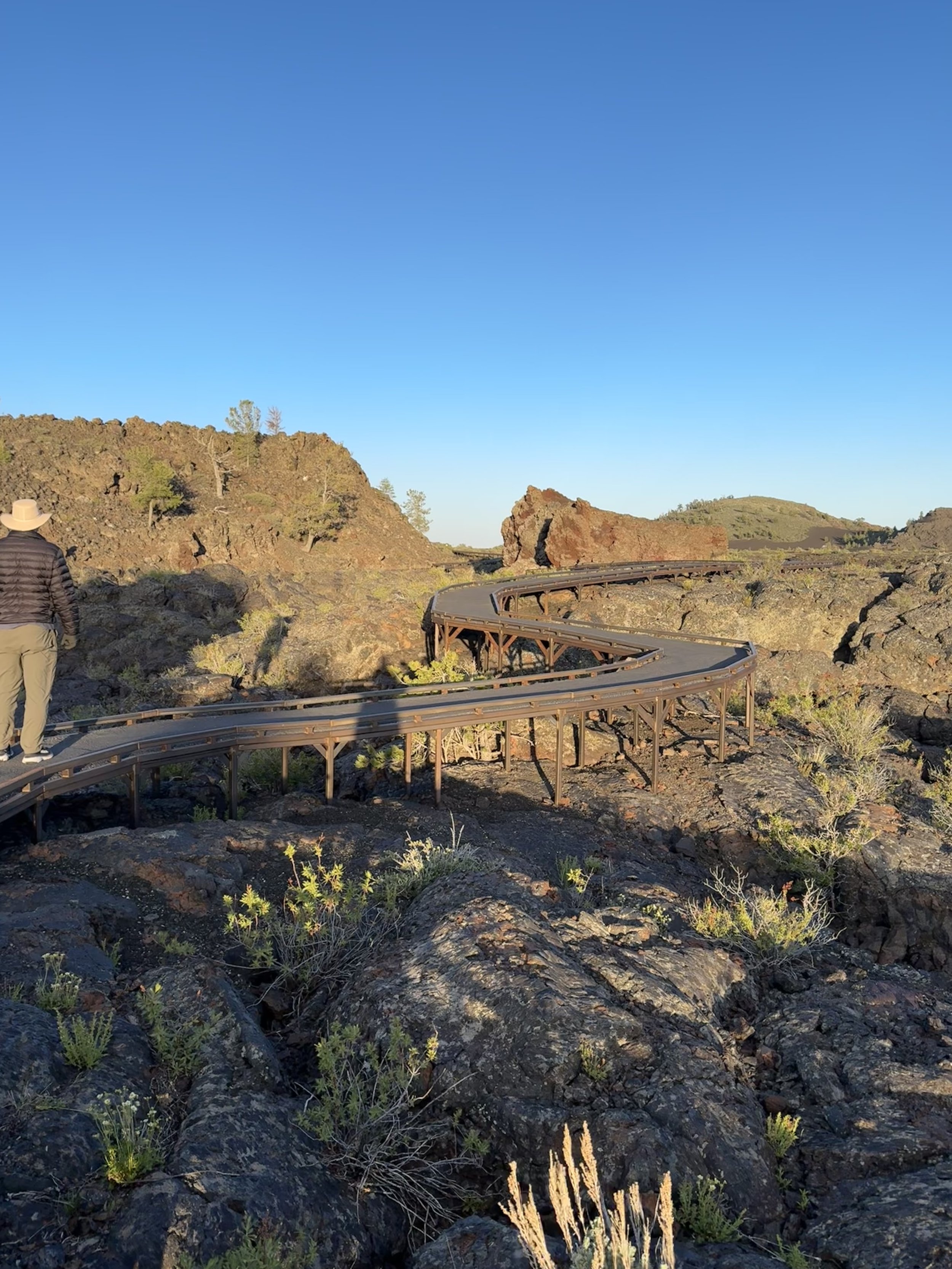Elevated walkway over lava field